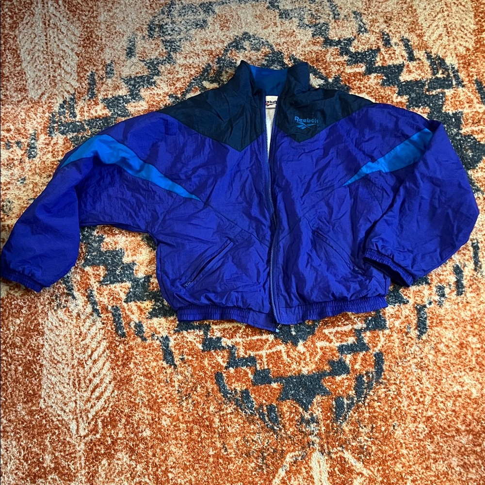 Vintage Reebok Purple and Blue and Navy Windbreaker Track Jacket